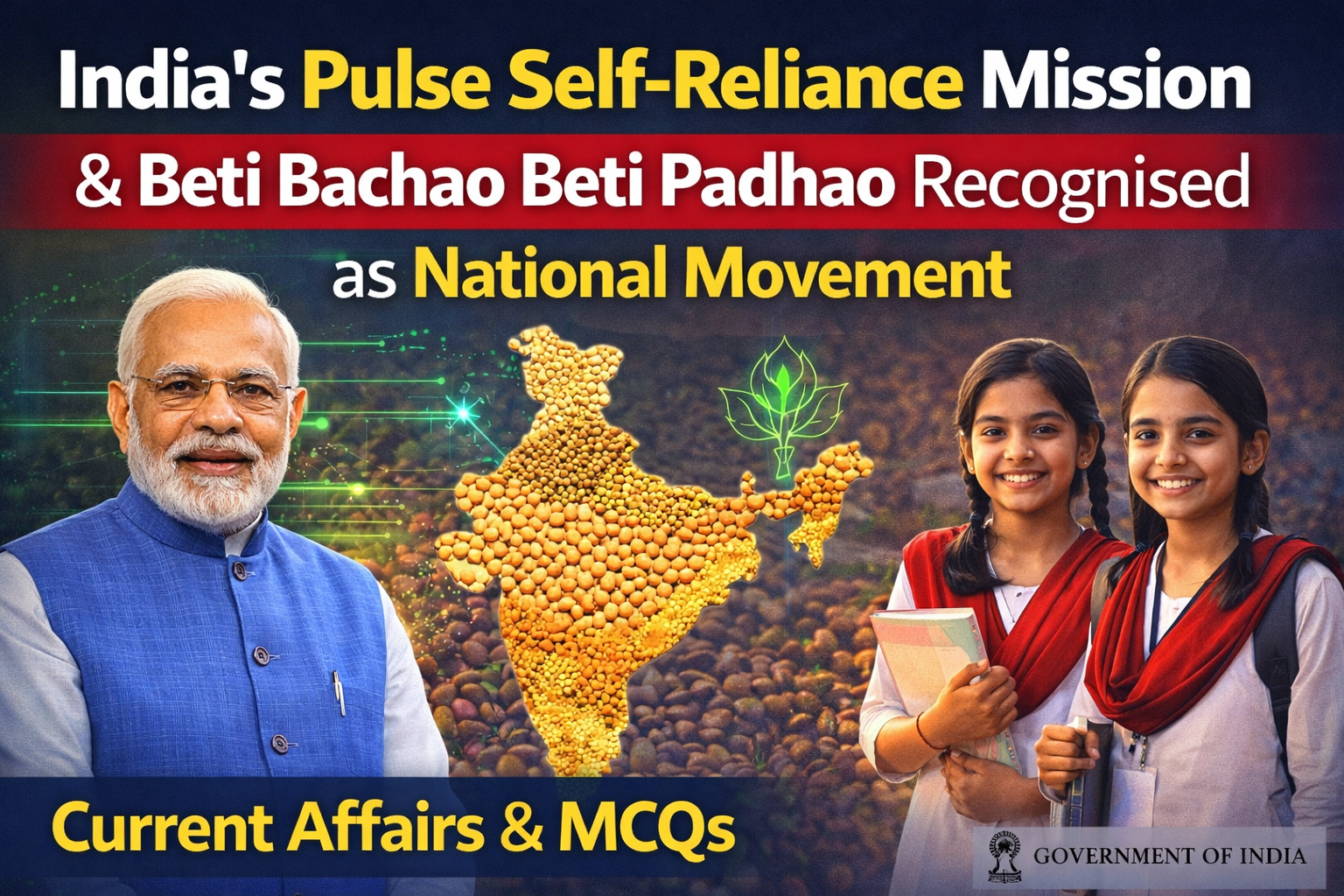 India’s Pulse Self-Reliance Mission and Beti Bachao Beti Padhao Recognised as National Movement
